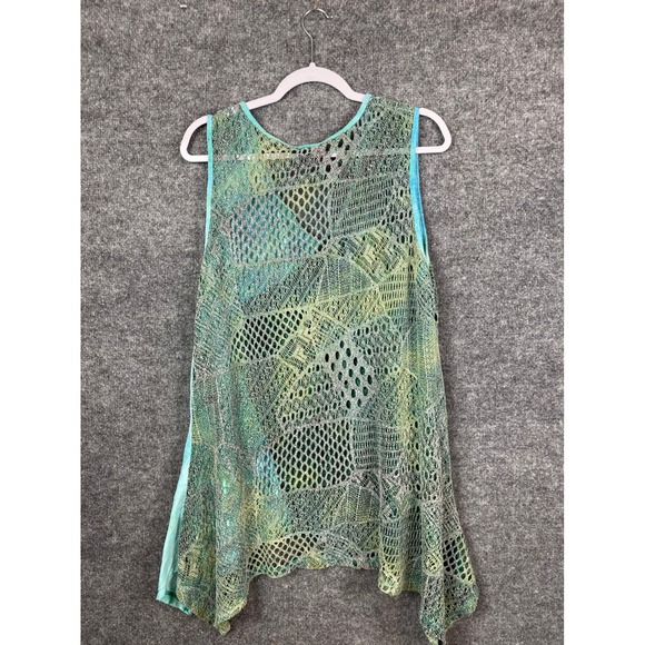 Lily by Firatoglu Tunic Tank Women XL Green Blue Excellent Crochet Sharkbite Hem - Picture 5 of 12